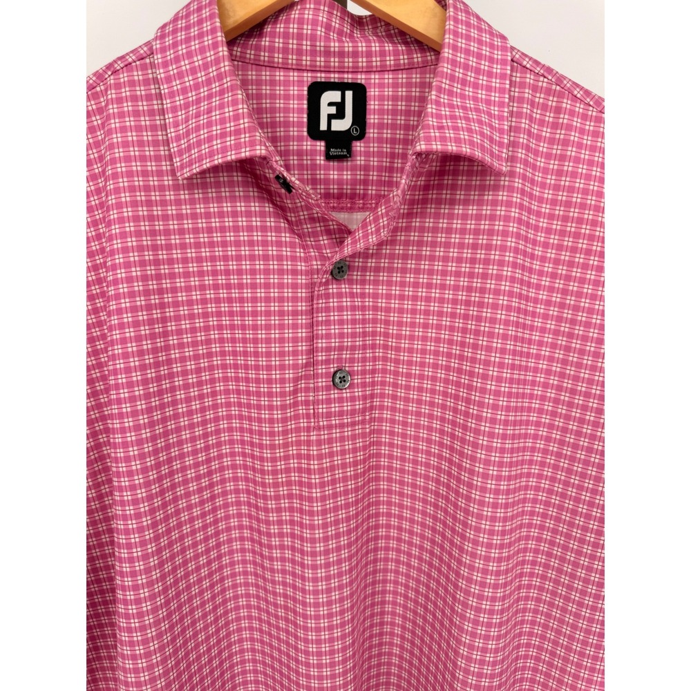 FJ FootJoy Men's‎ Pink Plaid Golf Polo Shirt Size Large - Picture 2 of 5